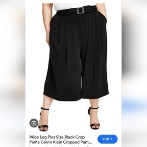 NWT Calvin Klein Black Wide Leg Belted Jersey Knit Cropped Pants Size 14-16, 1X